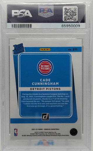 Cade Cunningham Pistons 2021 Donruss Holo Green Yellow Laser Rookie Card PSA 10