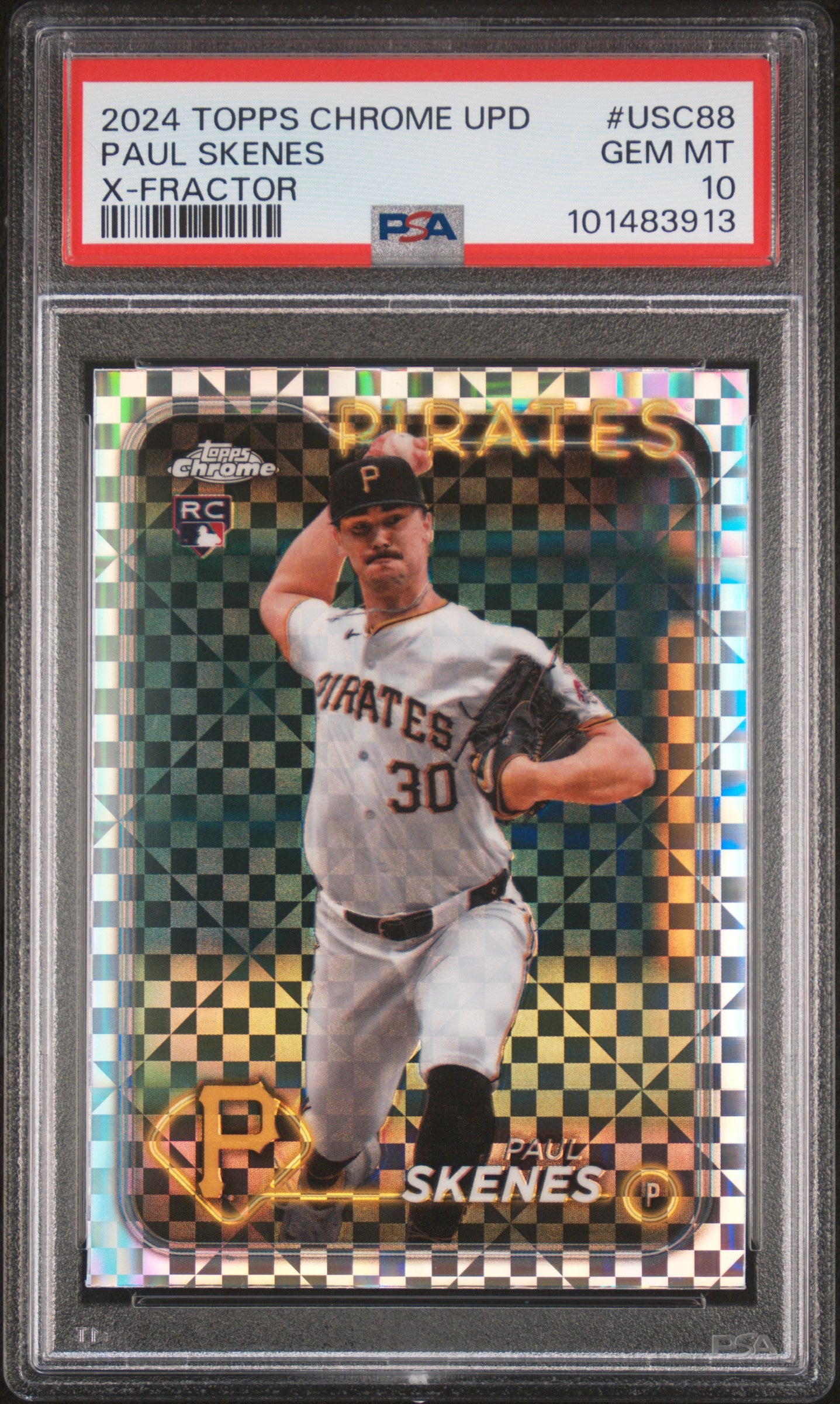 Paul Skenes Pirates 2024 Topps Chrome Update Rookie X-Fractor Card #USC88 PSA 10