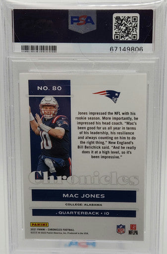 Mac Jones New England Patriots 2021 Panini Chronicles Rookie Card #80 PSA 9 Mint
