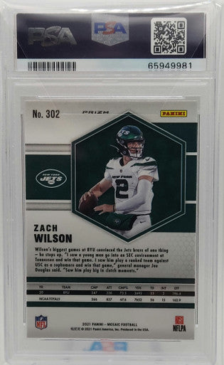 Zach Wilson Jets 2021 Panini Mosaic Camo Pink Prizm Rookie Card #302 PSA 8
