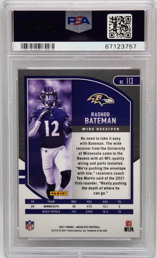 Rashod Bateman Ravens 2021 Absolute Red Squares Rookie Card /499 PSA 10 Gem Mint