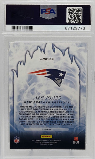 Mac Jones Patriots 2021 Donruss Optic White Hot Rookies Holo Prizm Card PSA 10