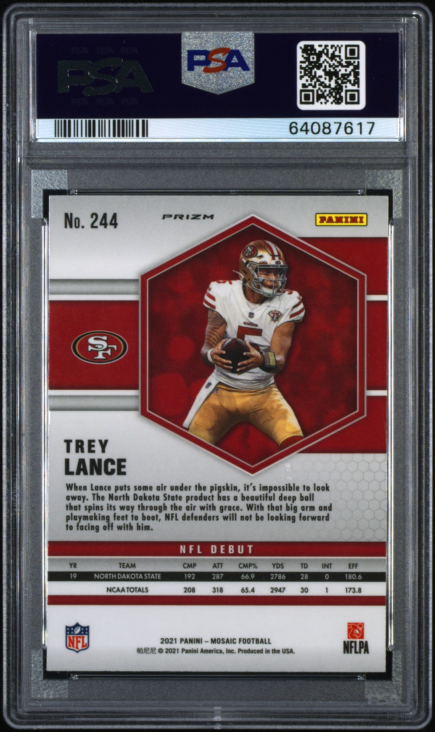 Trey Lance 2021 Mosaic NFL Debut Camo Pink Prizm RC Rookie Card #244 PSA 9 Mint
