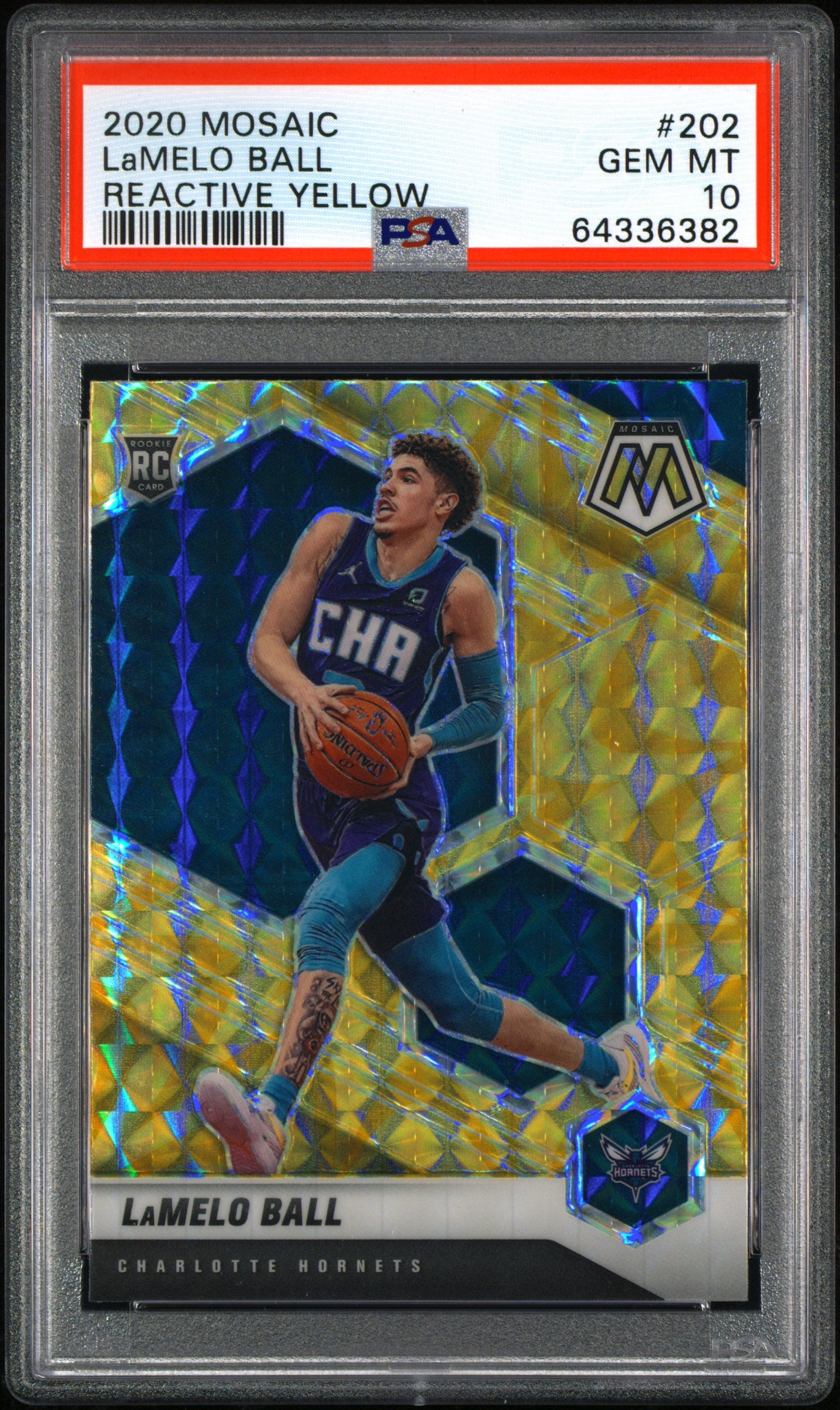 LaMelo Ball 2020 Mosaic Reactive Yellow Prizm Rookie Card #202 PSA 10 Gem Mint