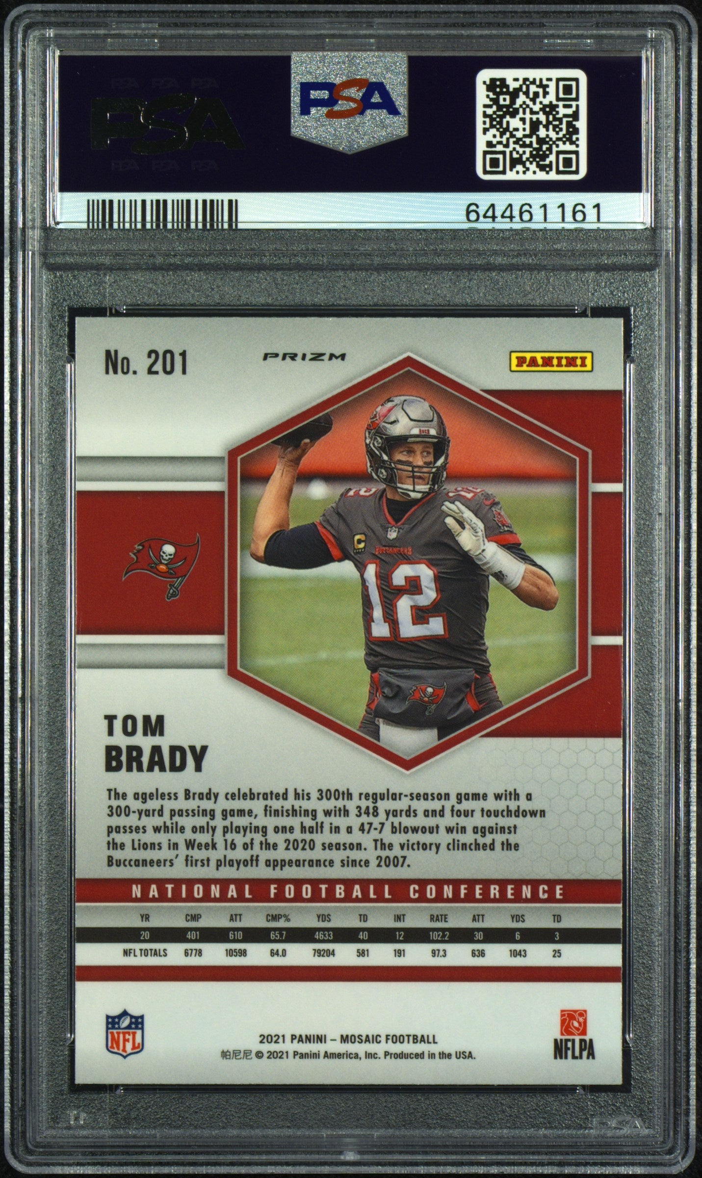 Tom Brady Buccaneers 2021 Mosaic White Sparkle Prizm Card #201 PSA 9 Mint