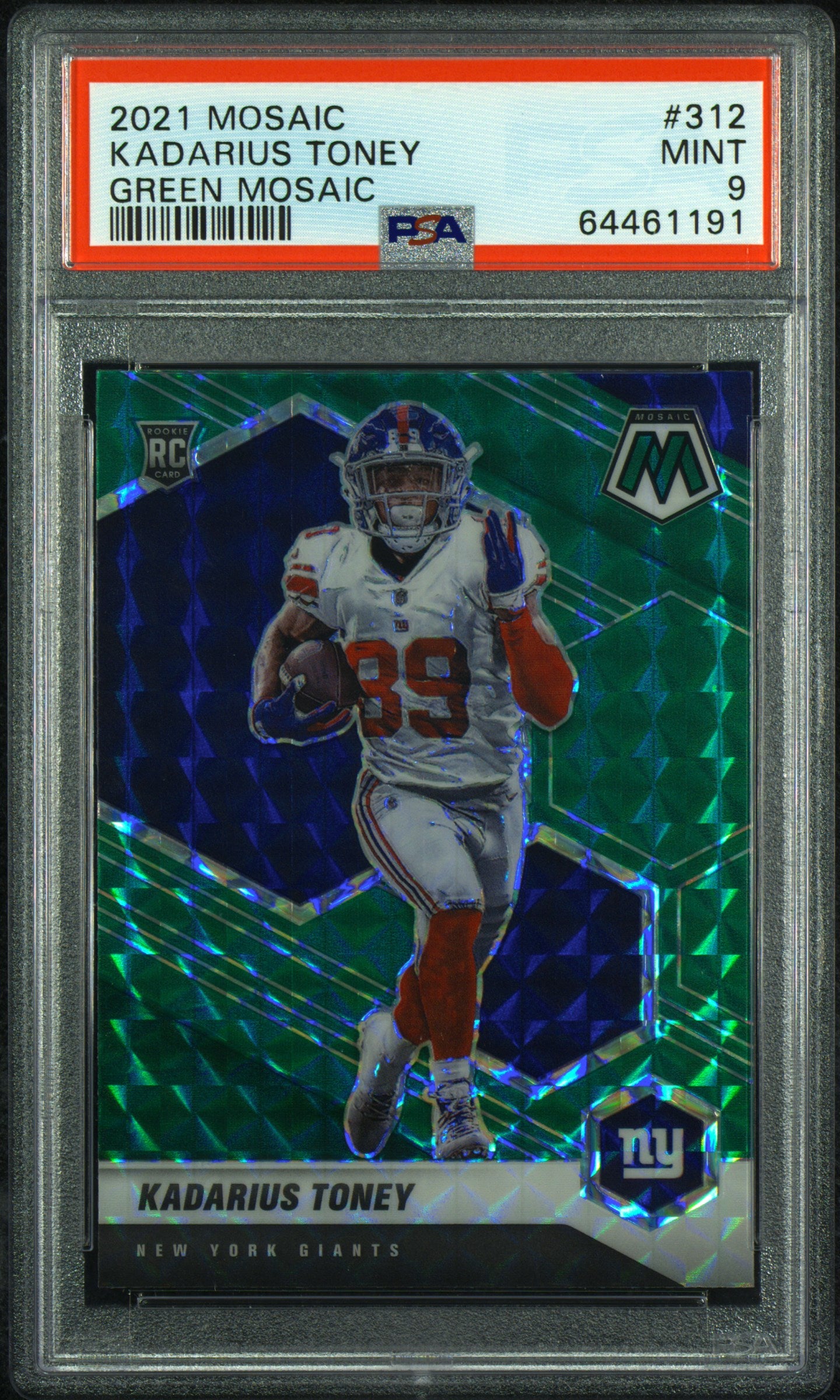 Kadarius Toney Giants 2021 Mosaic Green Mosaic Prizm Rookie Card #312 PSA 9 Mint