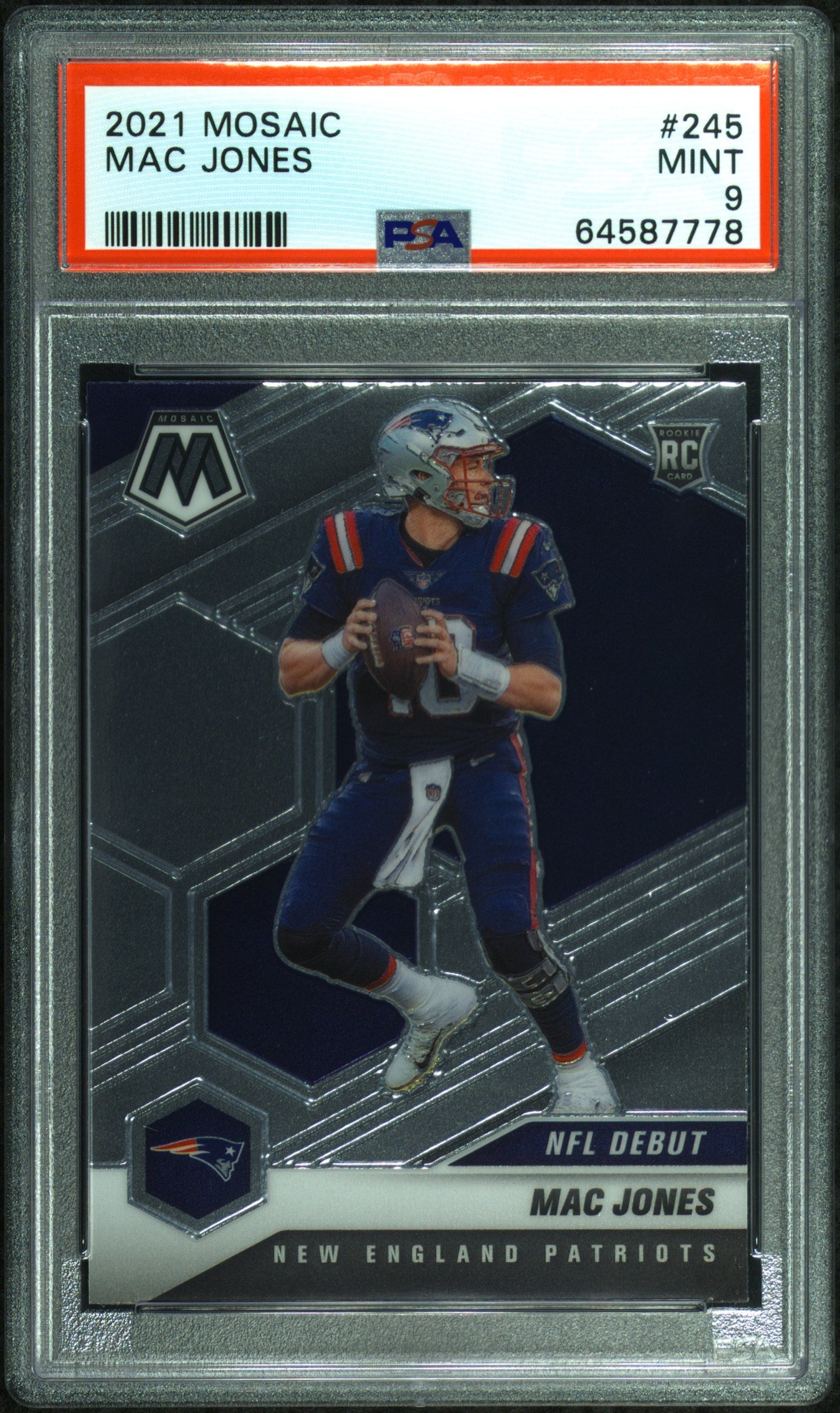 Mac Jones Patriots 2021 Panini Mosaic NFL Debut Rookie Card #245 PSA 9 Sportsignatures Mac Jones Patriots 2021 Panini Mosaic NFL Debut Rookie Card #245 PSA 9 Sportsignatures
