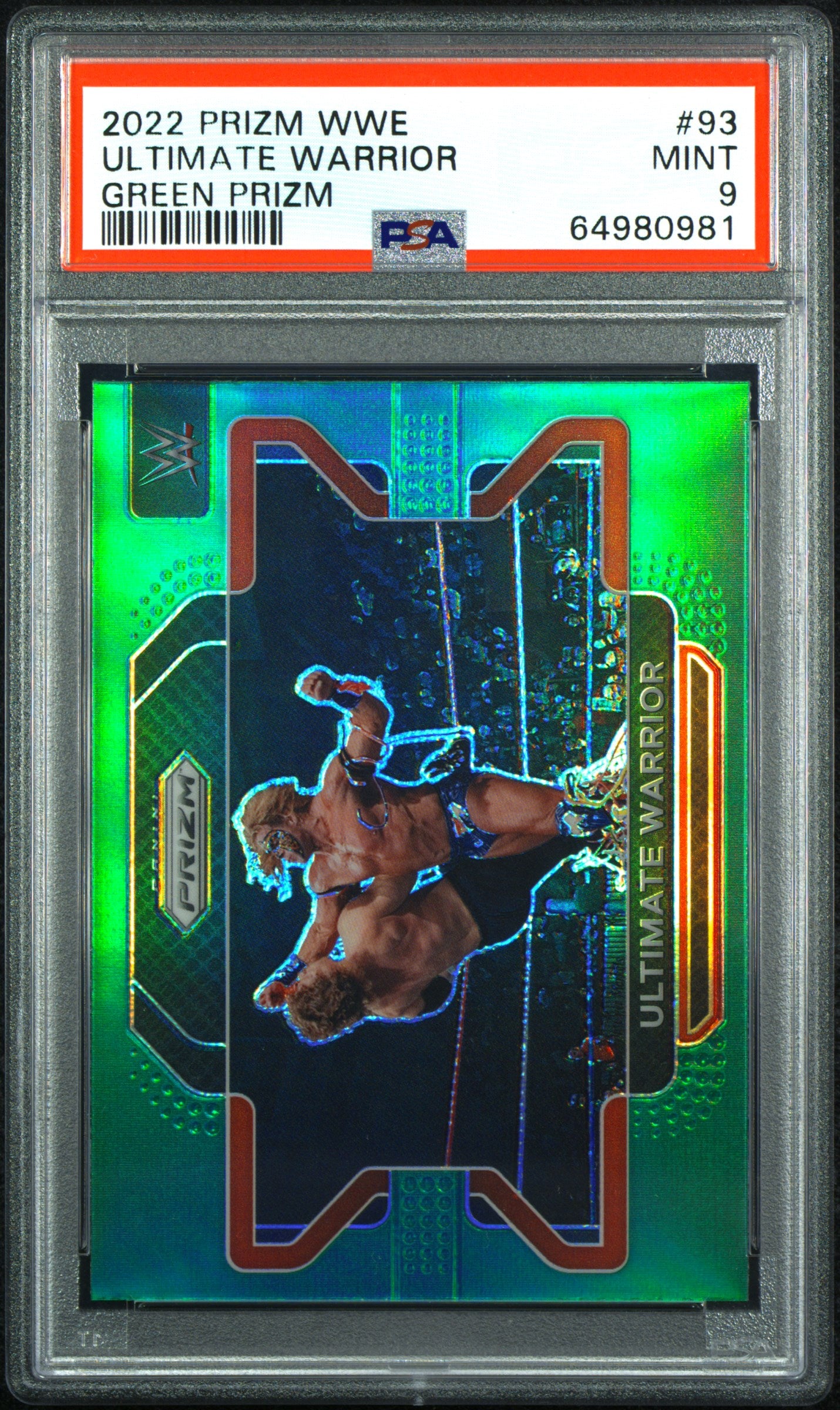 Ultimate Warrior 2022 Panini Prizm WWE Green Prizm Card HOF PSA 9 Mint