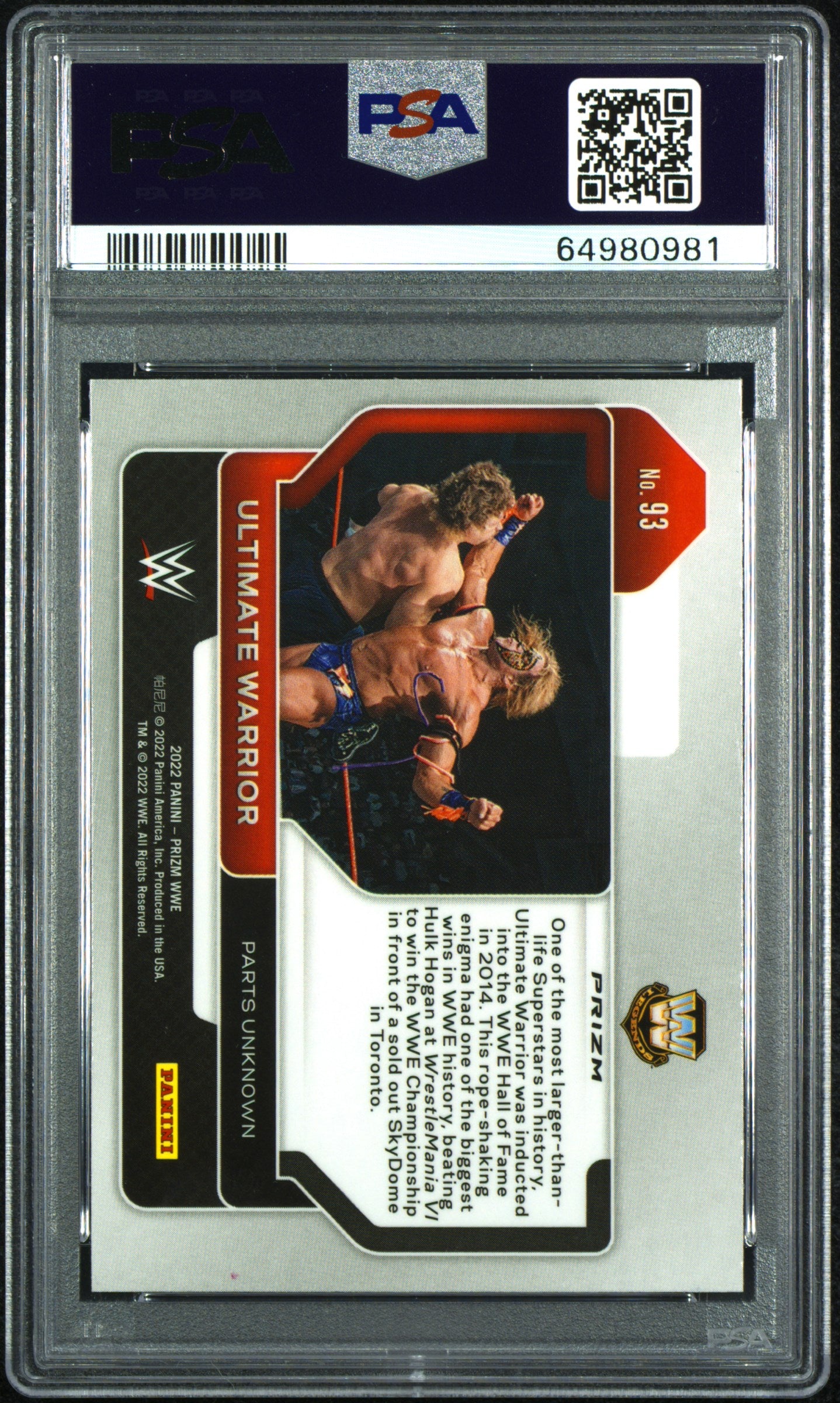 Ultimate Warrior 2022 Panini Prizm WWE Green Prizm Card HOF PSA 9 Mint