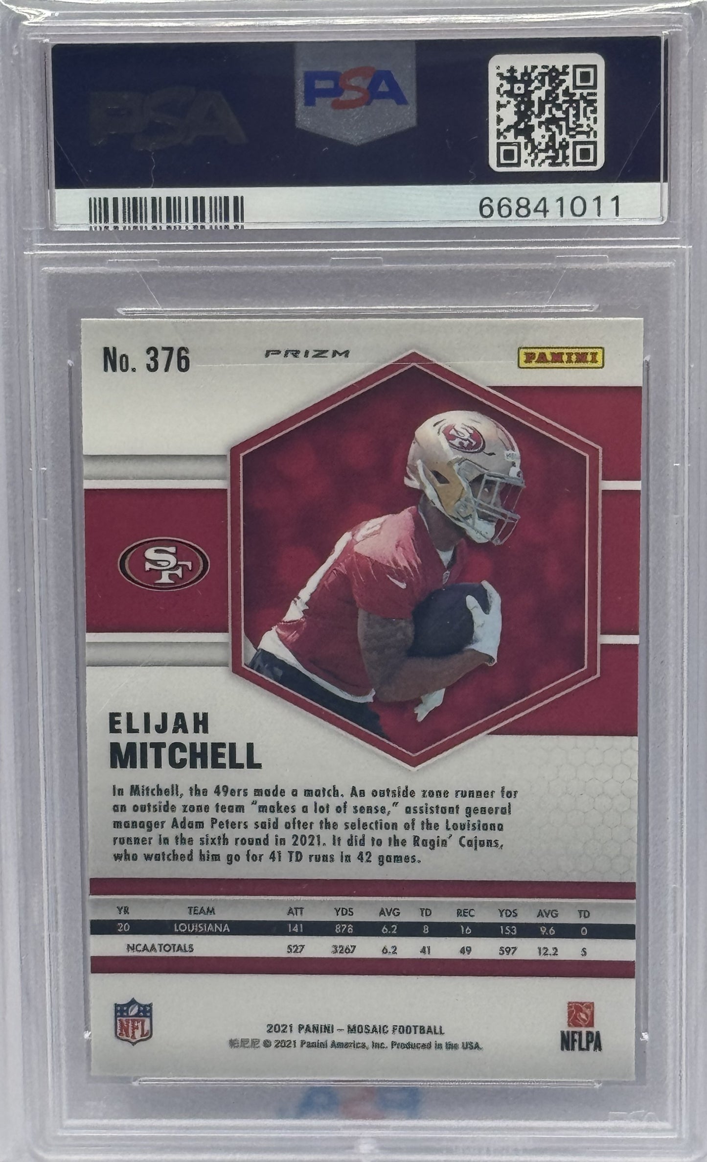 Eli Mitchell 49ers 2021 Mosaic Reactive Orange Prizm Rookie Card #376 PSA 9 Mint