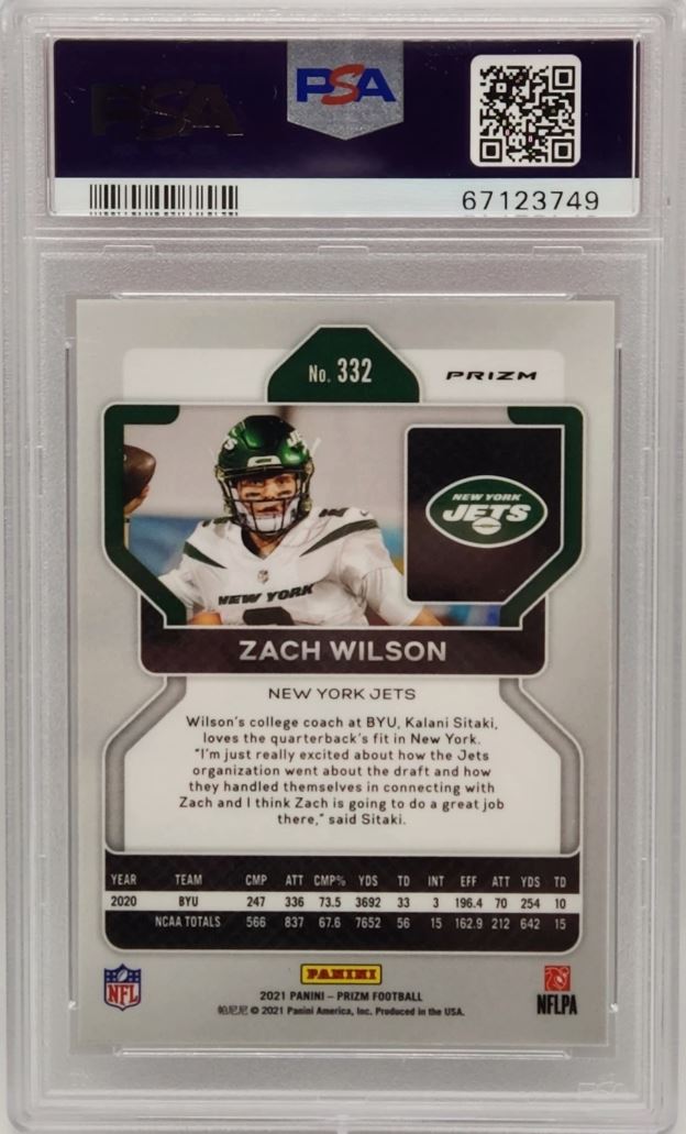 Zach Wilson Jets 2021 Panini Prizm Red Ice Prizm Rookie Card #332 PSA 10 Gem Mint