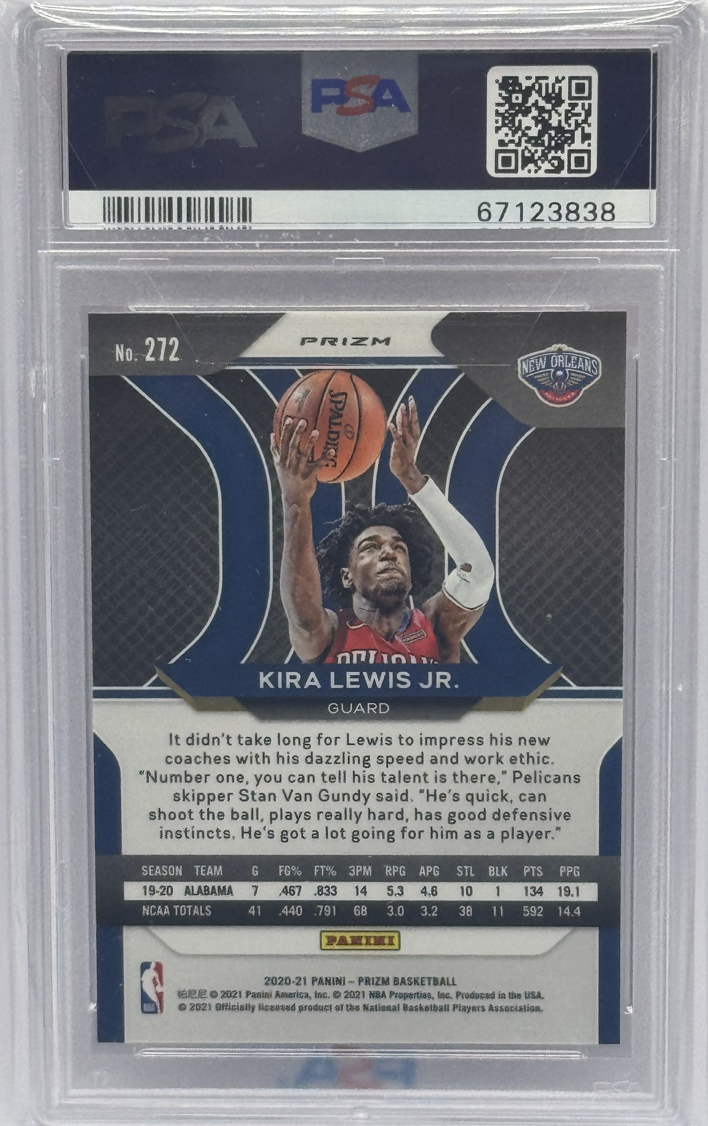 Kira Lewis Jr. Pelicans 2020 Panini Prizm Ruby Wave Rookie Card #272 PSA 9 Mint