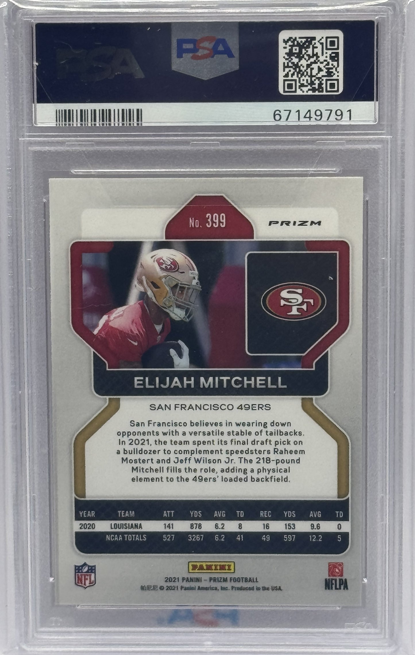 Eli Mitchell 49ers 2021 Panini Prizm Lazer Prizm Rookie Card #399 PSA 9 Mint