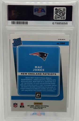 Mac Jones Patriots 2021 Donruss Optic Red Hyper Prizm Rookie Card #206 PSA 9