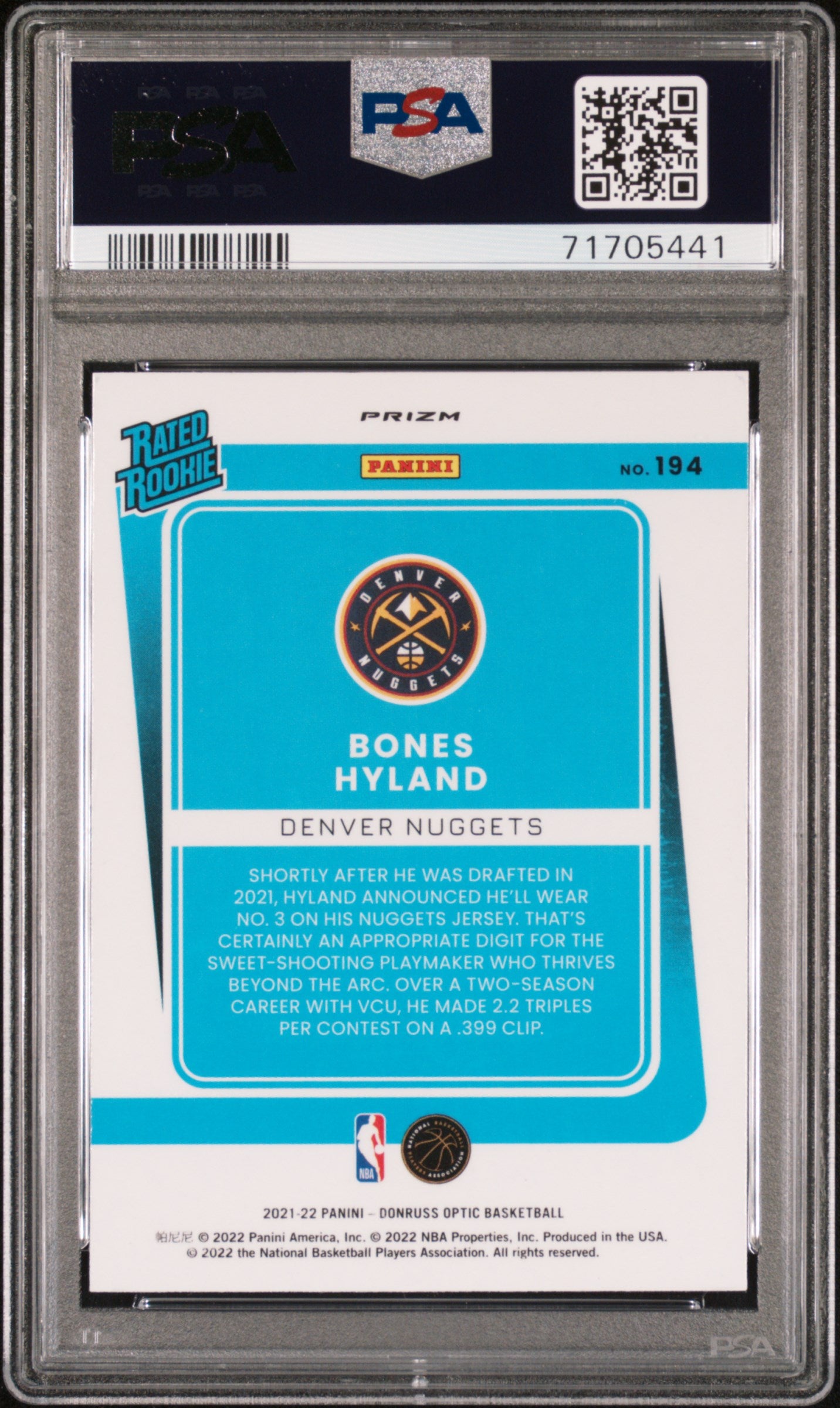 Bones Hyland Nuggets 2021-22 Donruss Optic Pulsar Prizm Rookie Card #194 PSA 10