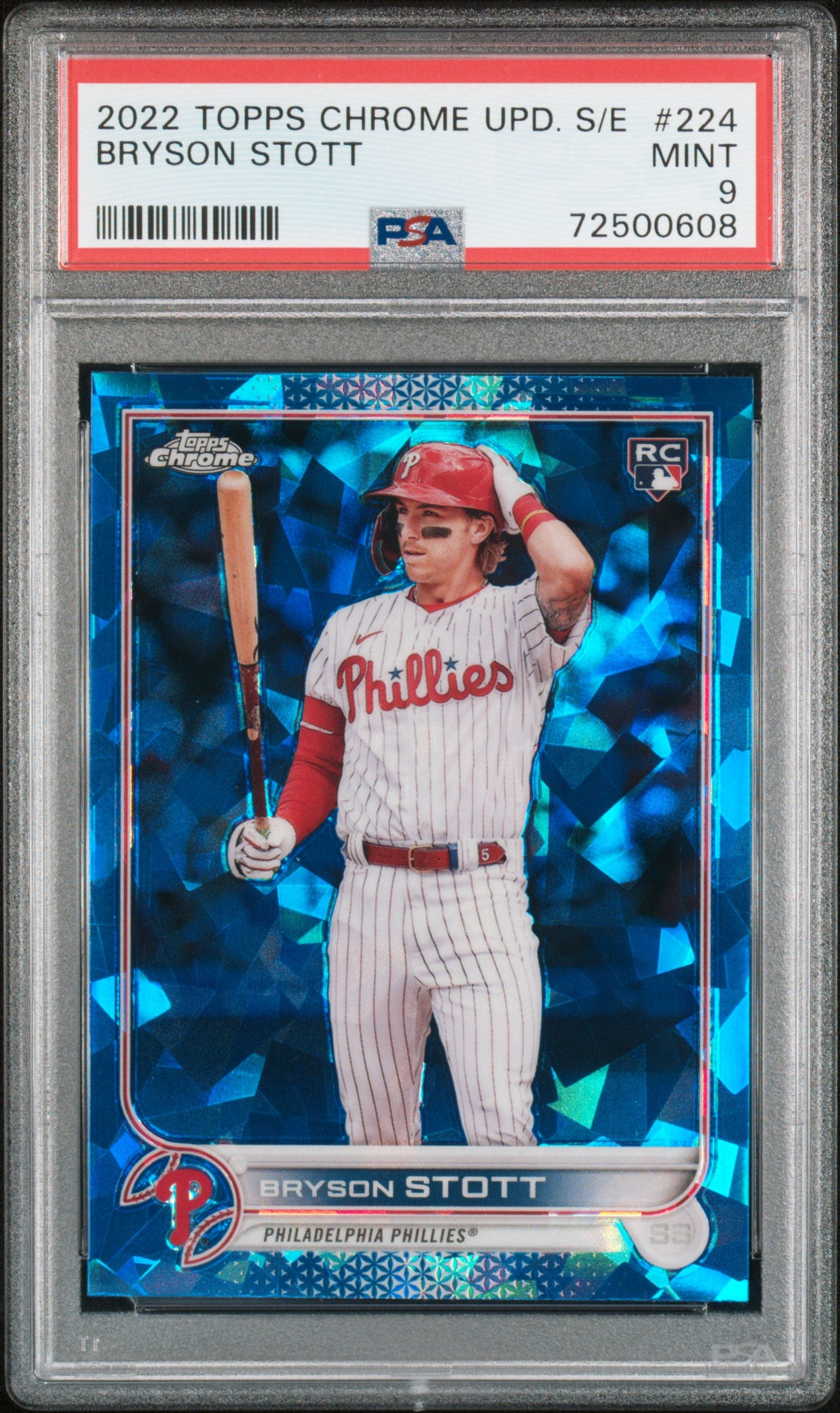 Bryson Stott 2022 Topps Chrome Update Sapphire Rookie Card #224 PSA 9 Mint