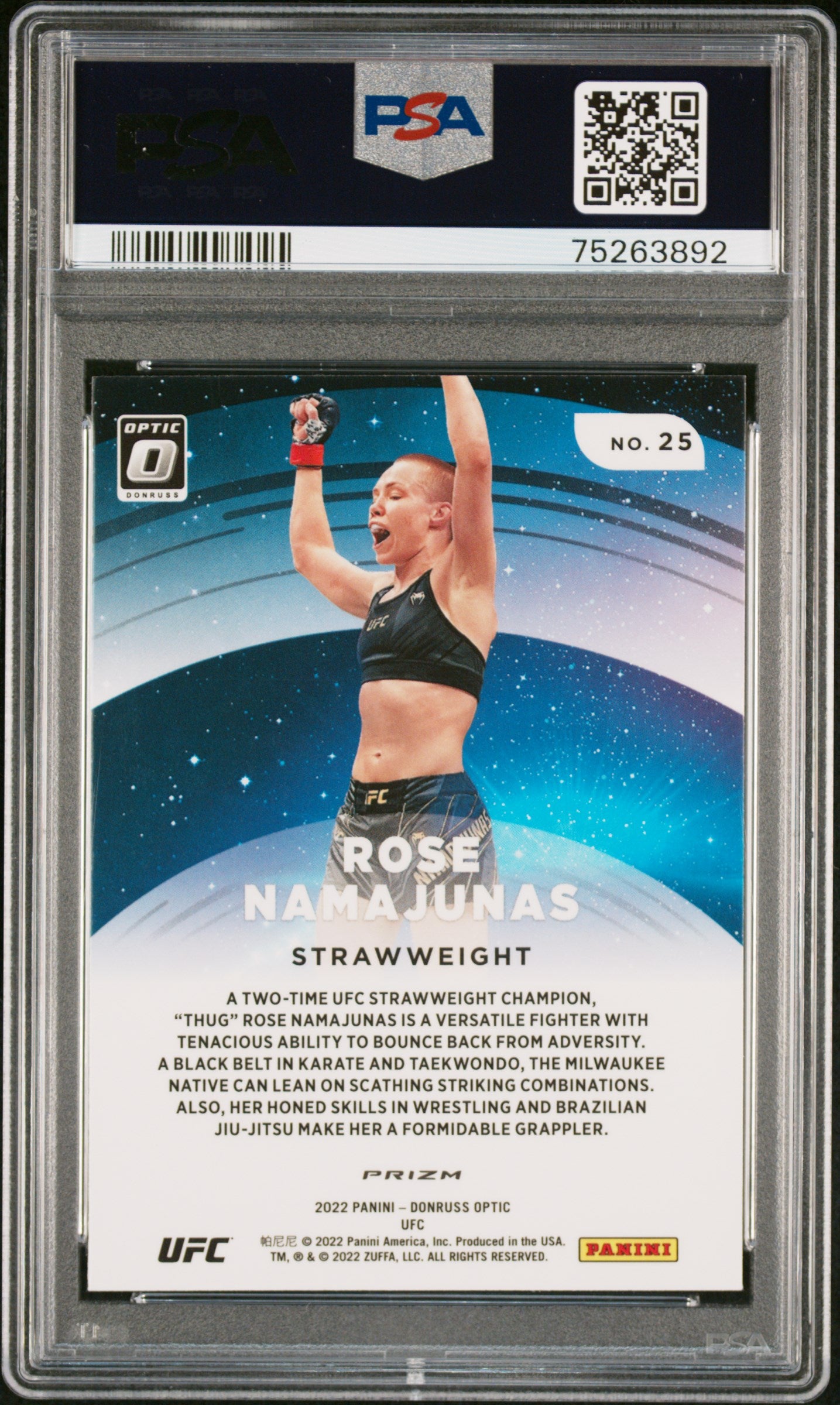 Rose Namajunas UFC 2022 Donruss Optic Star Gazing White Sparkle Card #25 PSA 10
