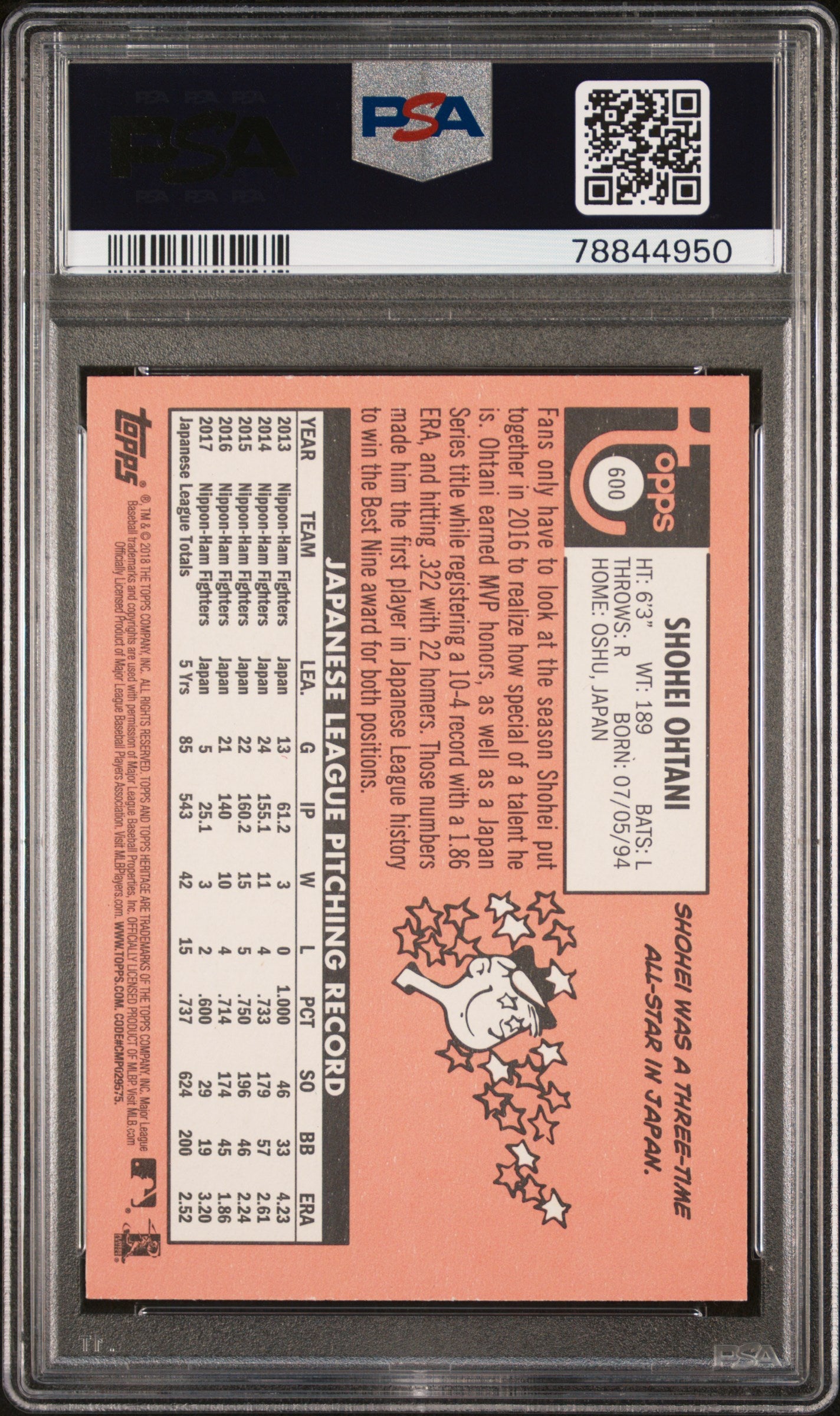 Shohei Ohtani LA Angels 2018 Topps Heritage Rookie Card #600 PSA 10 Gem Mint