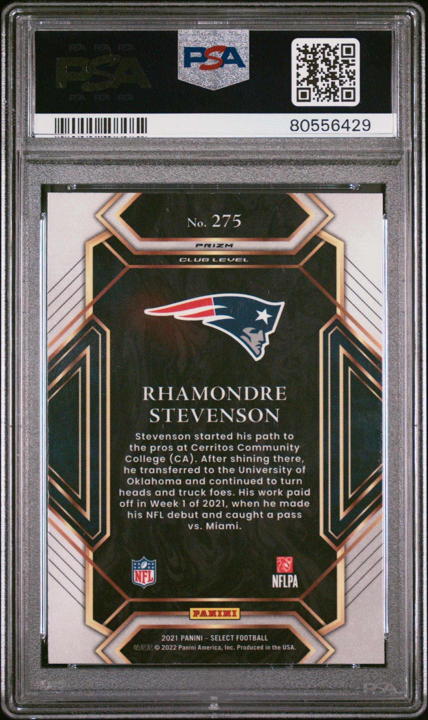 Rhamondre Stevenson 2021 Panini Select Club Level Cosmic Rookie Card #275 PSA 10