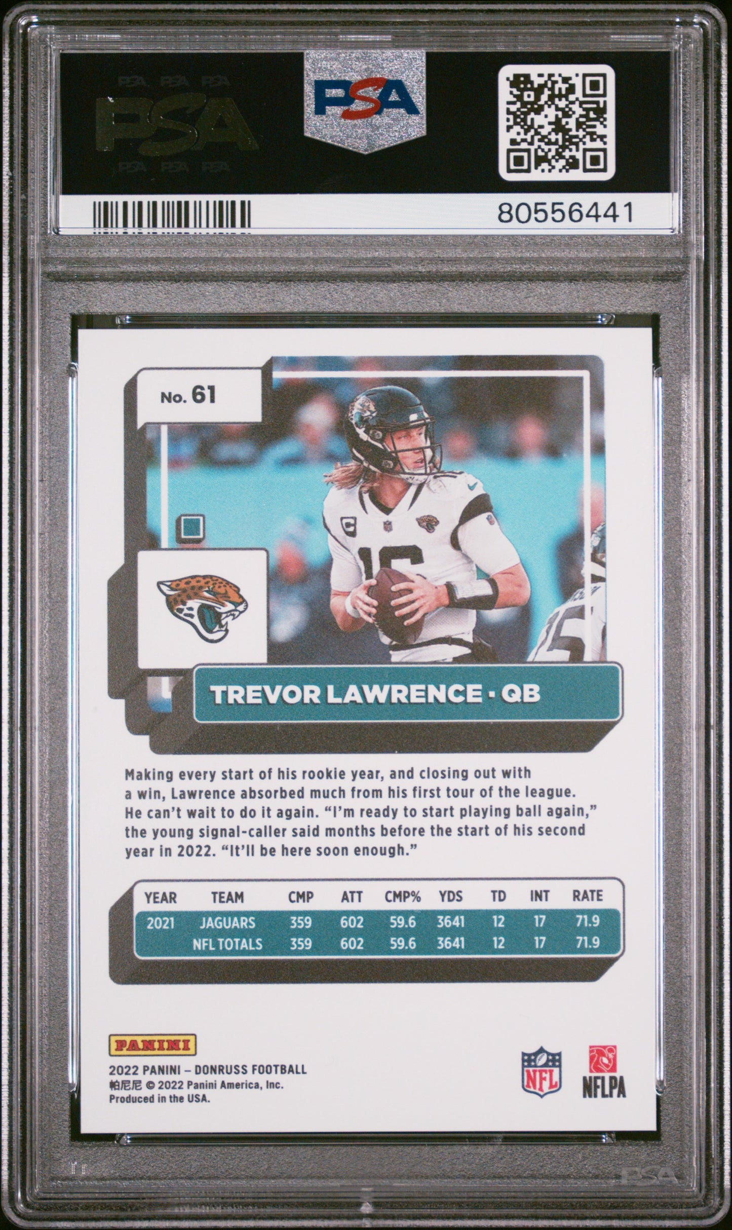 Trevor Lawrence Jaguars 2022 Donruss Press Proof Premium Card #61 PSA 10