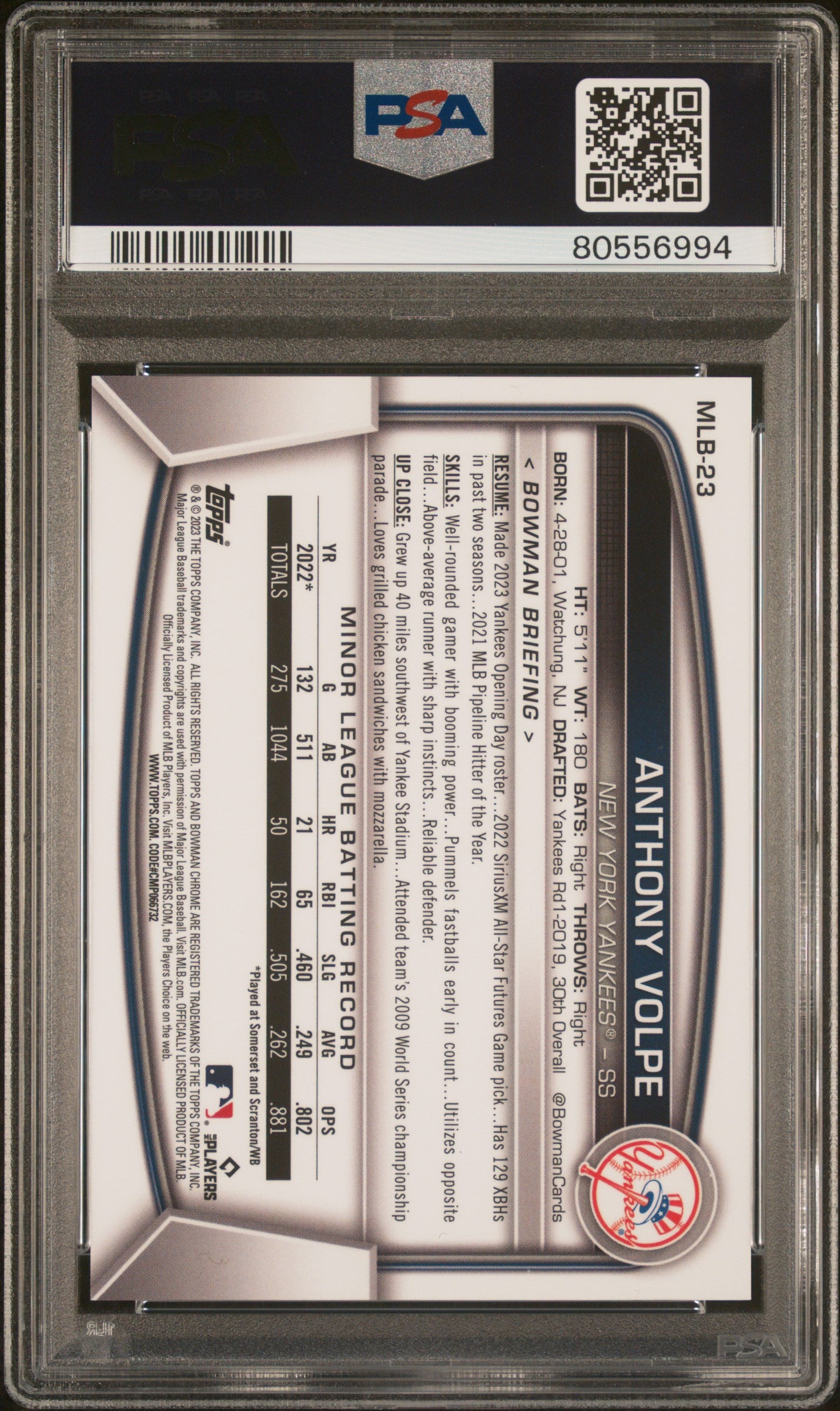 Anthony Volpe 2023 Bowman Chrome National NSCC Sparkle Rookie Card /99 PSA 10