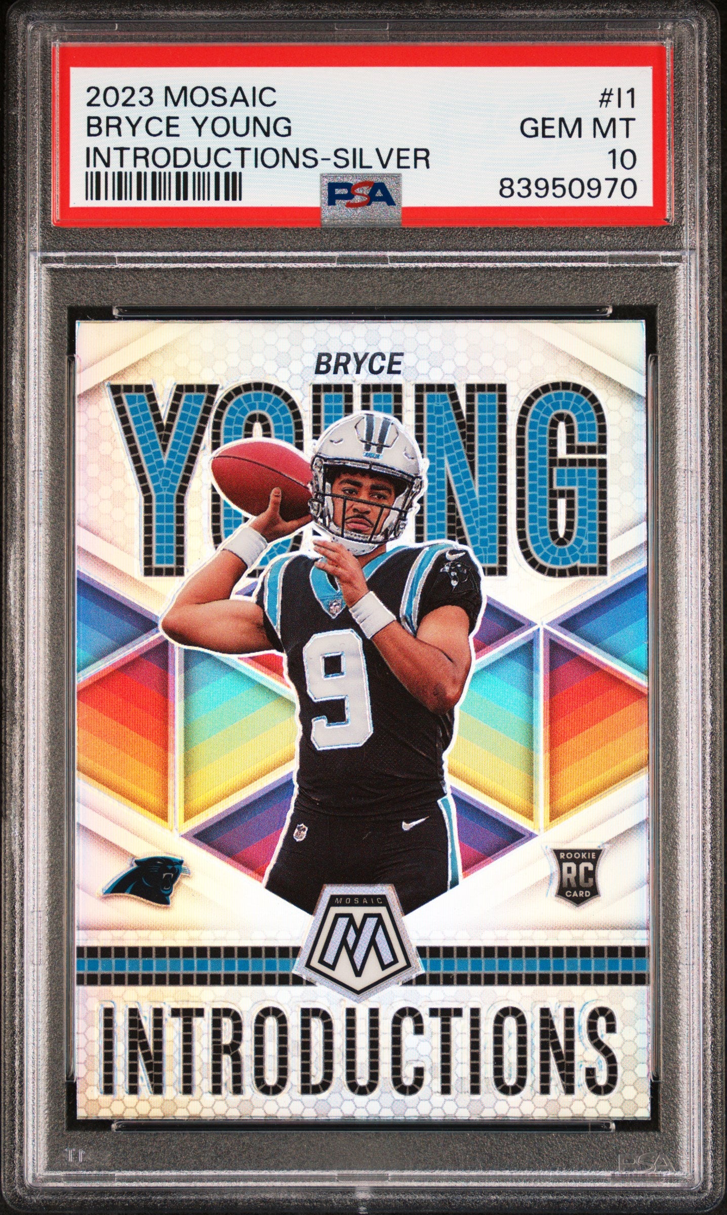 Bryce Young Panthers 2023 Panini Mosaic Introductions Silver Insert Card PSA 10