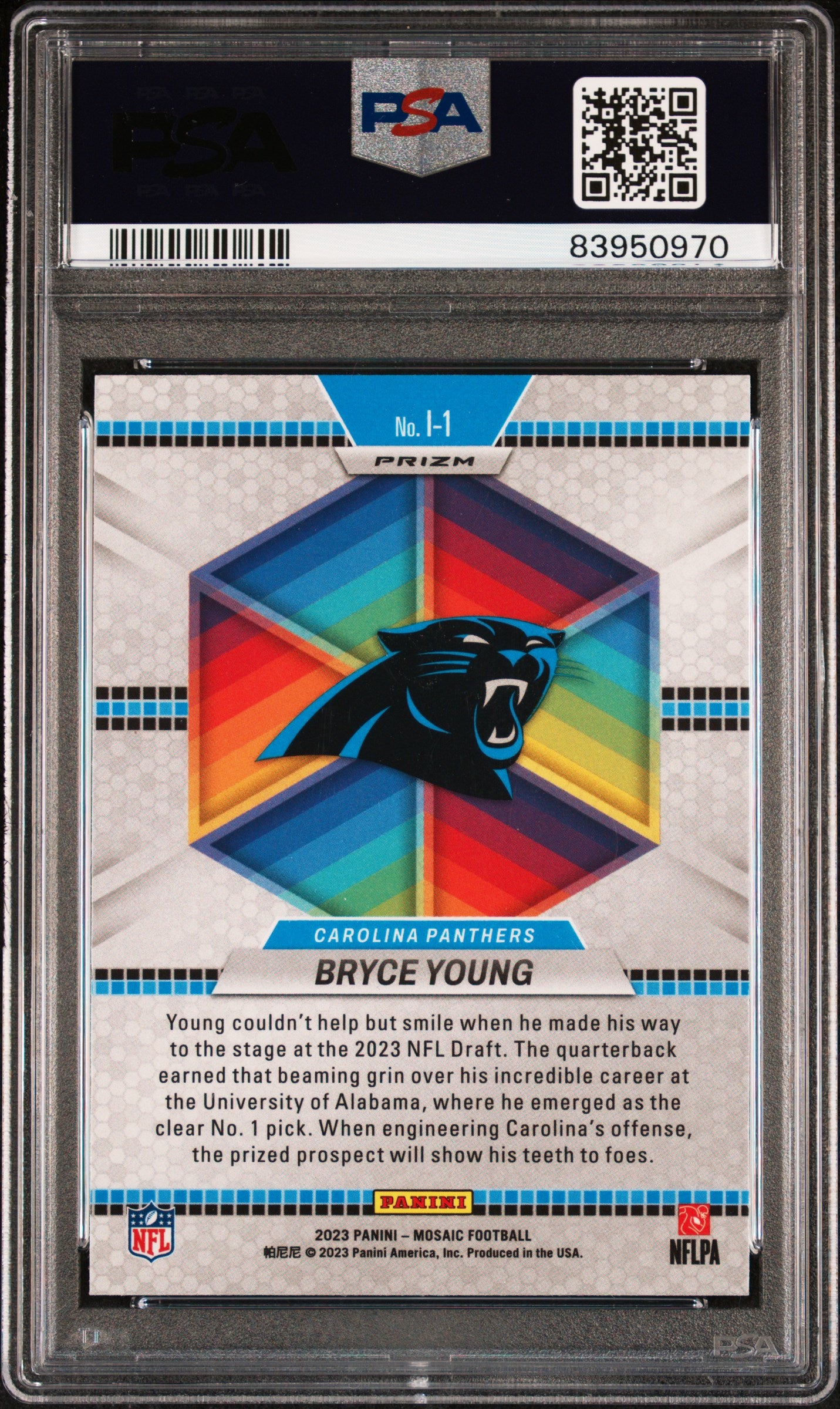 Bryce Young Panthers 2023 Panini Mosaic Introductions Silver Insert Card PSA 10