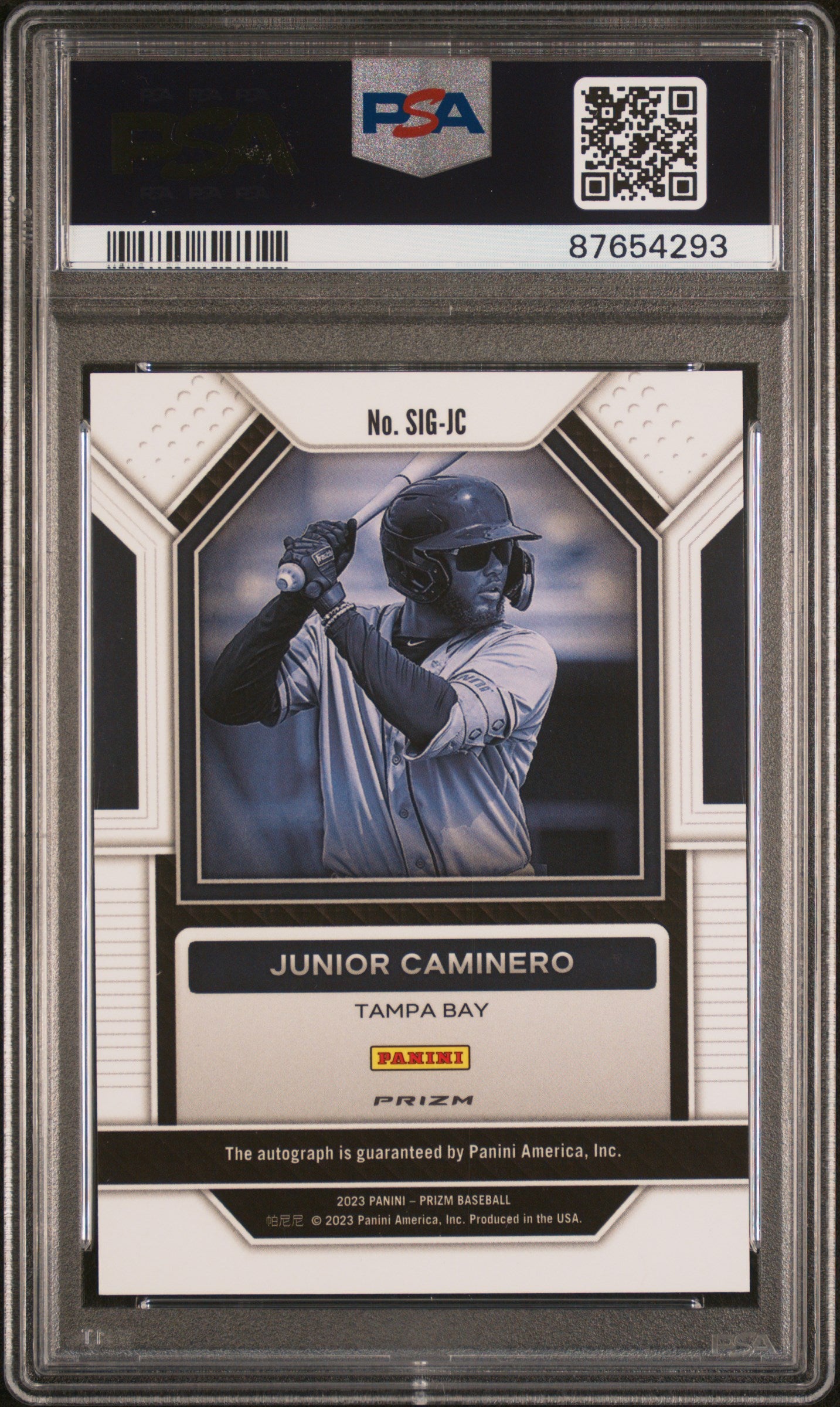 Junior Caminero Tampa Bay 2023 Panini Prizm Silver Signature Card SIG-JC PSA 10