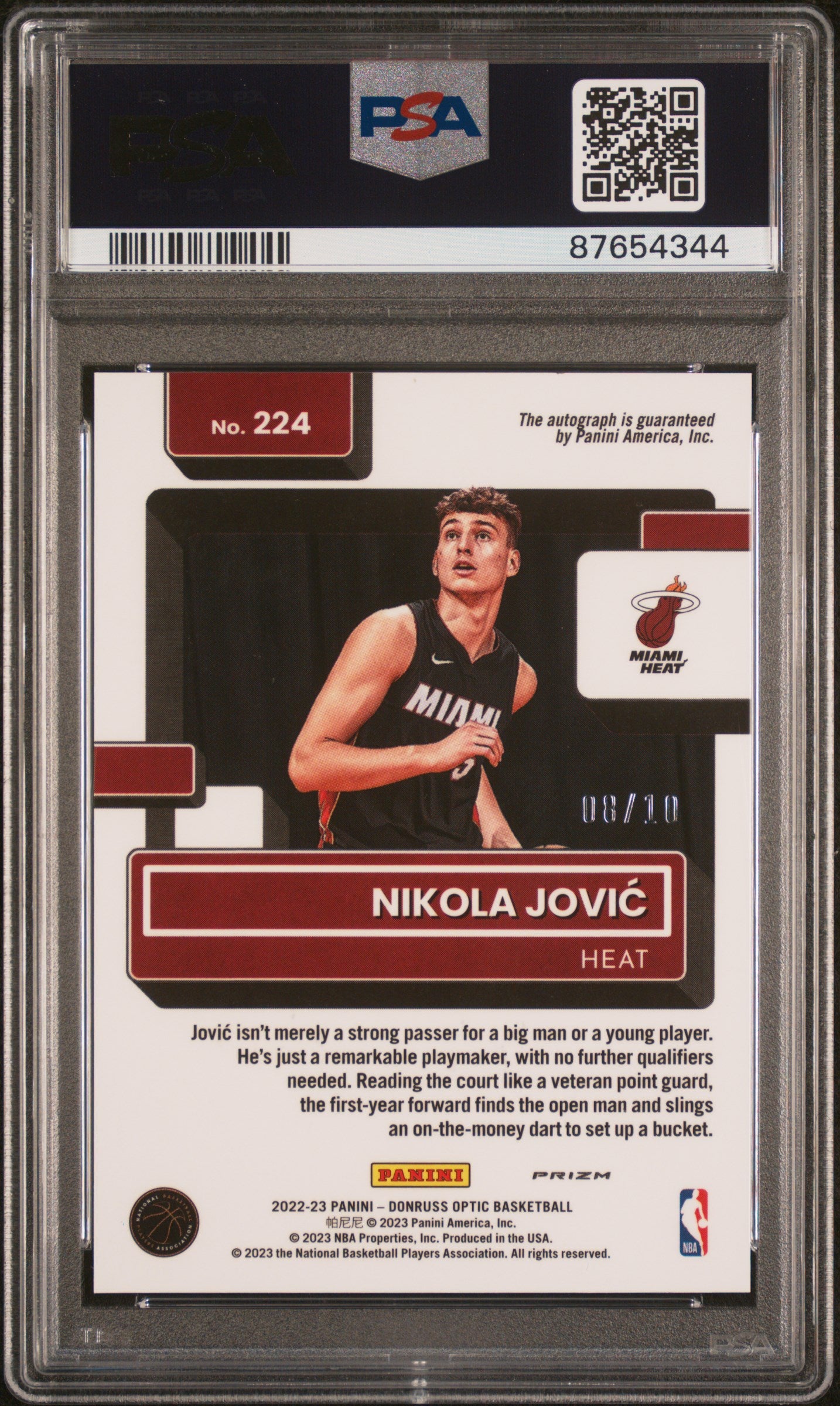 Nikola Jovic 2022 Donruss Optic Signature Premium Rookie Card /10 PSA 9 Mint