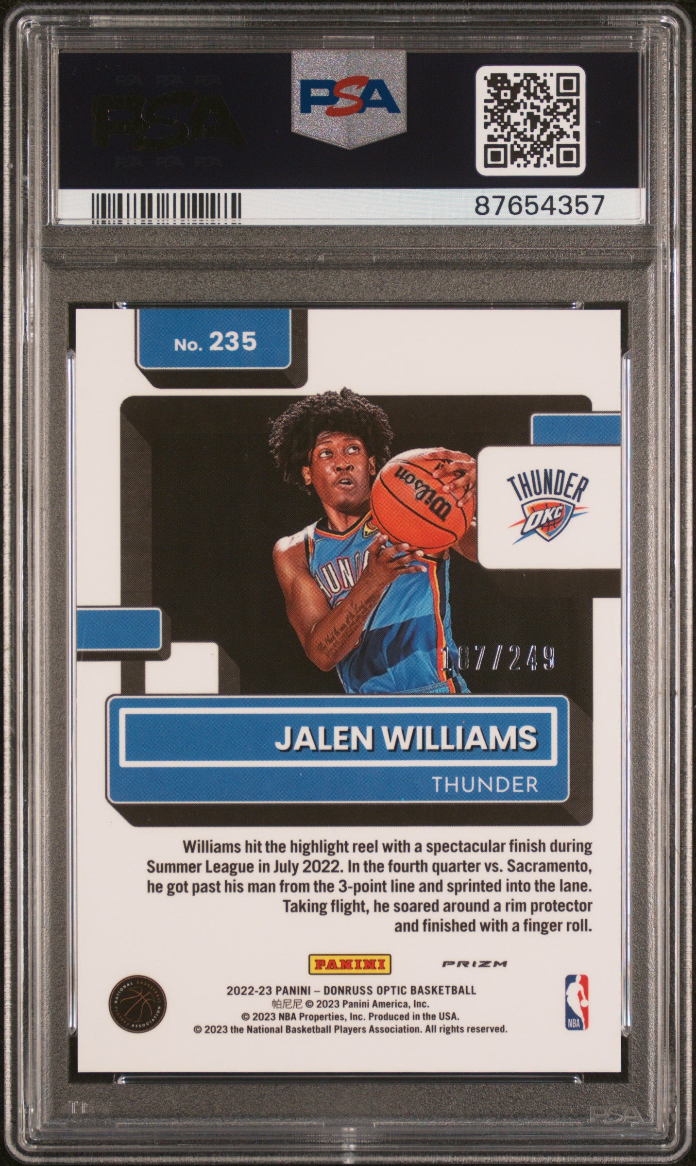 Jalen Williams OKC Thunder 2022 Donruss Optic Premium Rookie Card /249 PSA 10