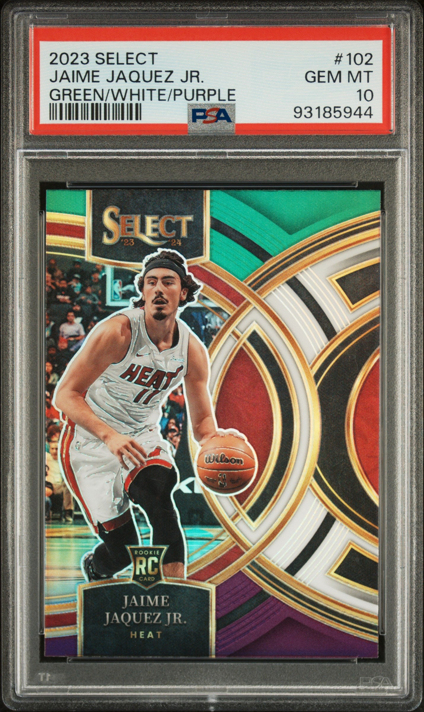 Jaime Jaquez Jr. 2023 Select Green White Purple Prizm Rookie Card #102 PSA 10