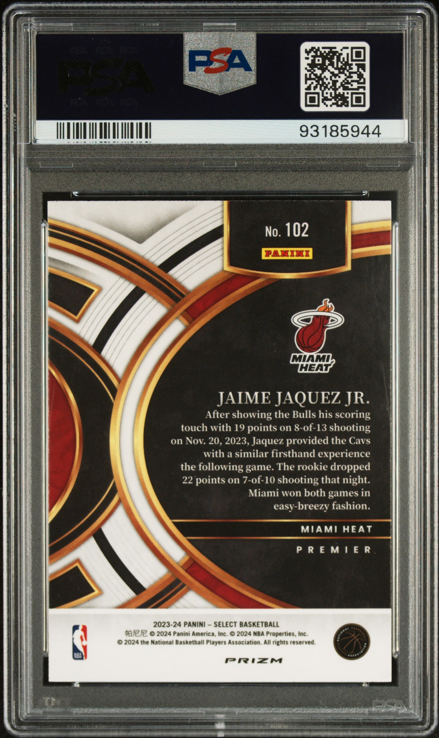 Jaime Jaquez Jr. 2023 Select Green White Purple Prizm Rookie Card #102 PSA 10