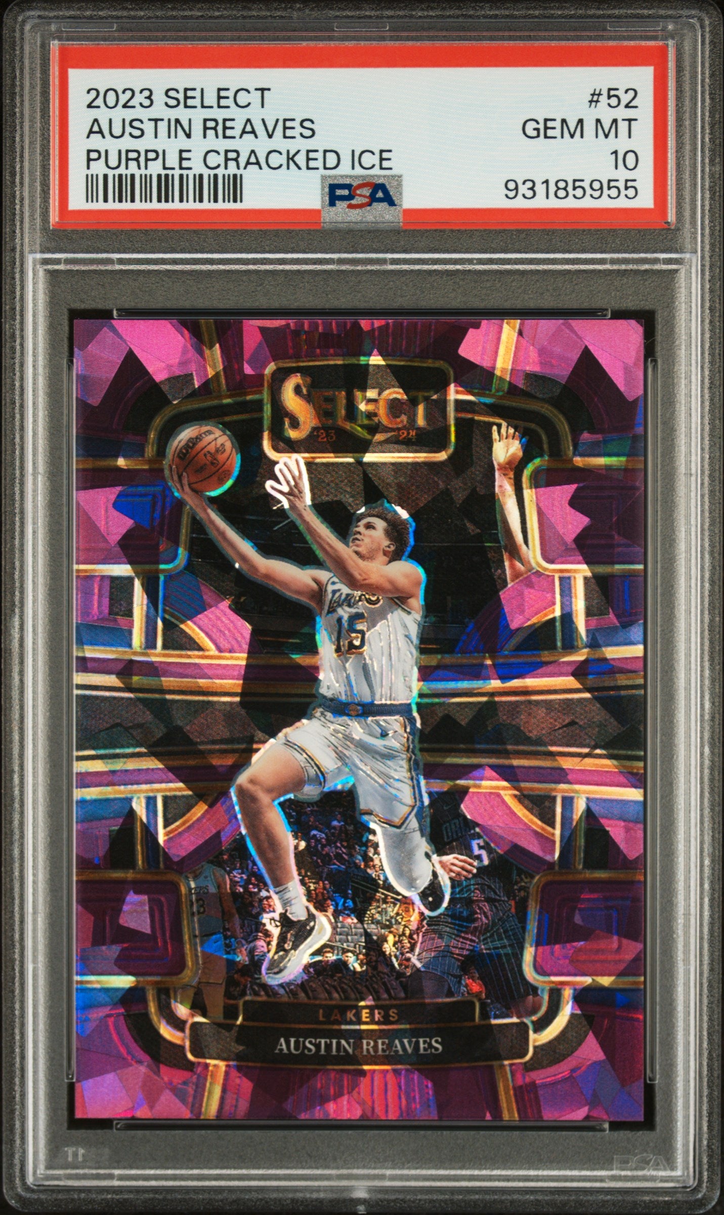 Austin Reaves Lakers 2023 Select Purple Cracked Ice Card /99 PSA 10 Gem Mint