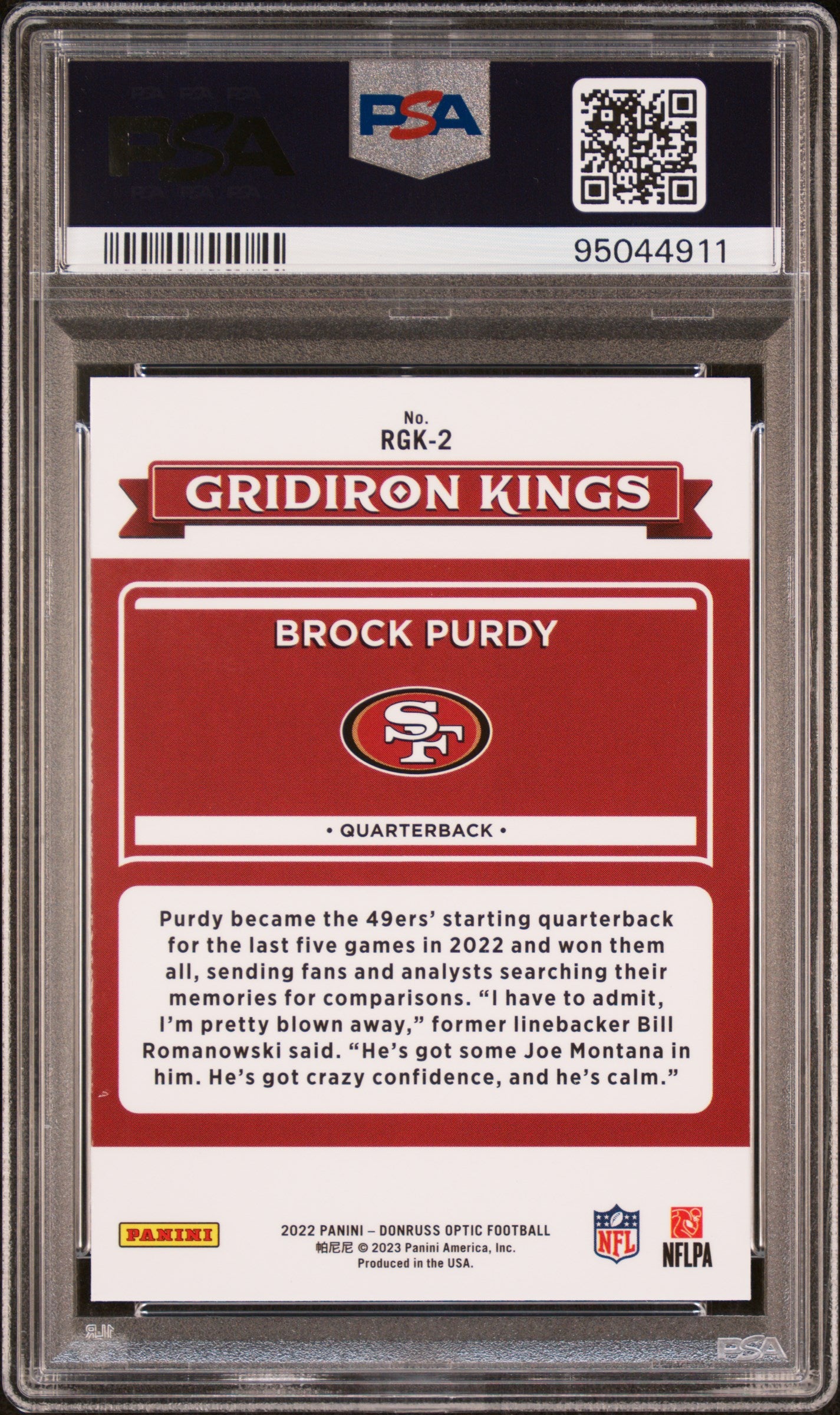 Brock Purdy 49ers 2022 Donruss Optic Rookie Gridiron Kings Card PSA 10 Gem Mint