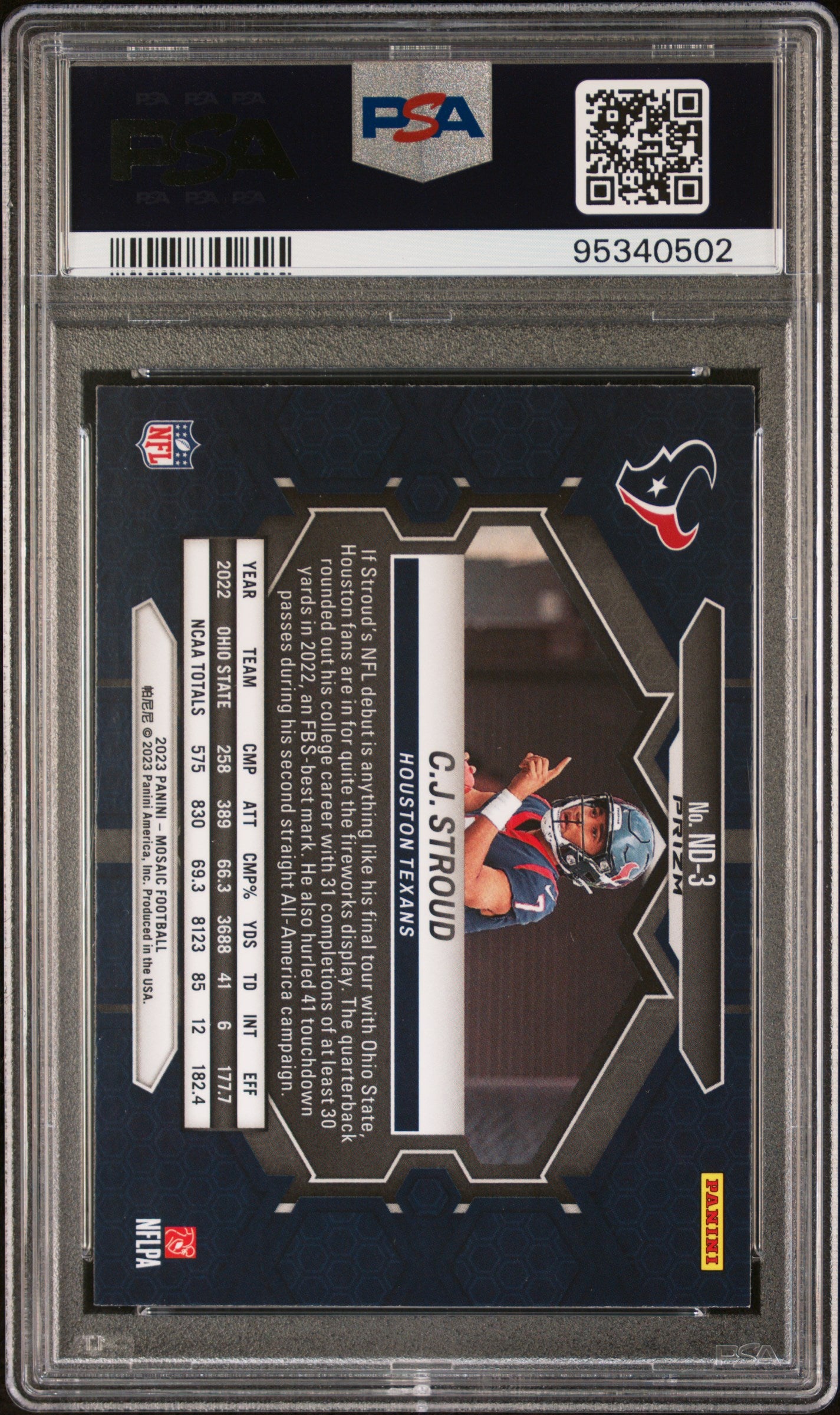 CJ Stroud 2023 Mosaic Reactive Yellow NFL Debut Rookie Card ND-3 PSA 10 Gem Mint