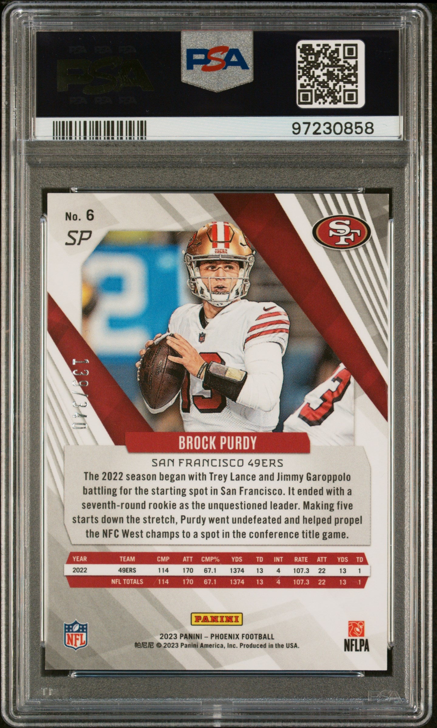 Brock Purdy 49ers 2023 Panini Phoenix Fire Burst SP Card #6 /340 PSA 10 Gem Mint