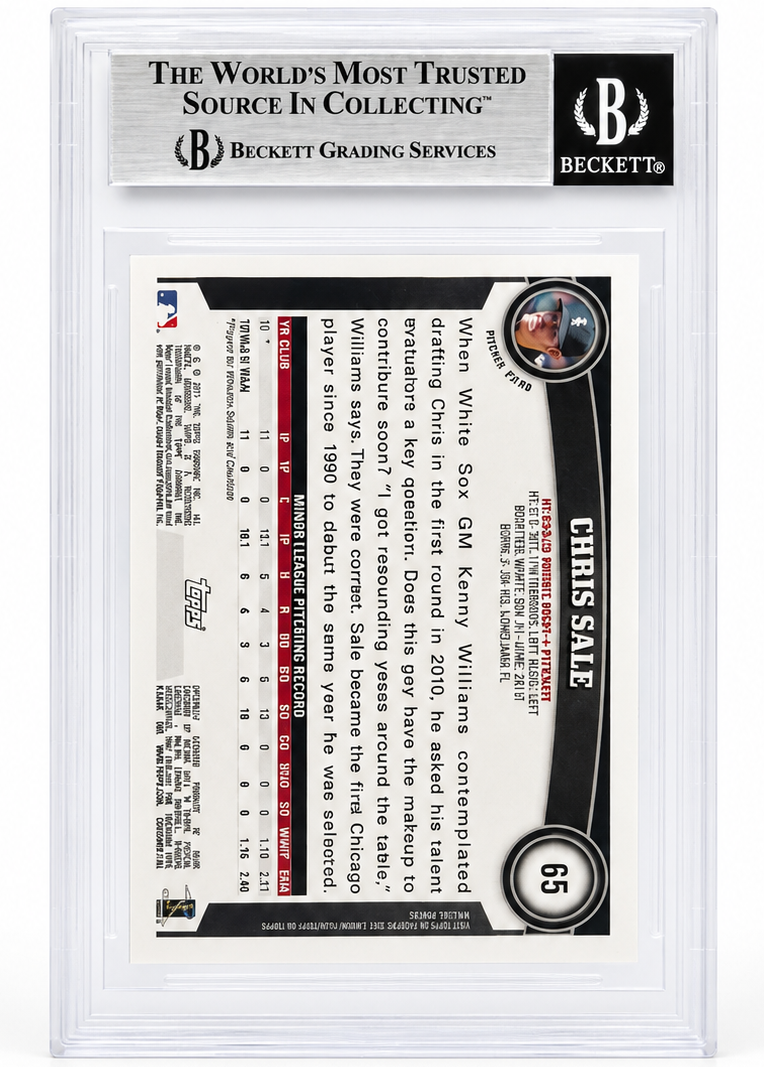 Chris Sale White Sox Autographed 2011 Topps Rookie Card Beckett Authentic