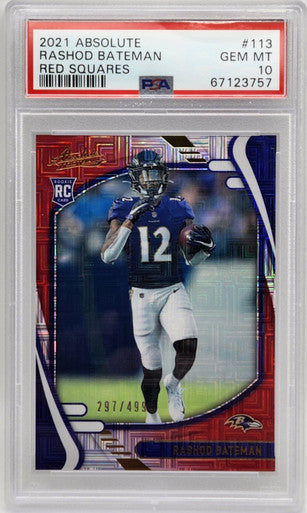Rashod Bateman Ravens 2021 Absolute Red Squares Rookie Card /499 PSA 10 Gem Mint