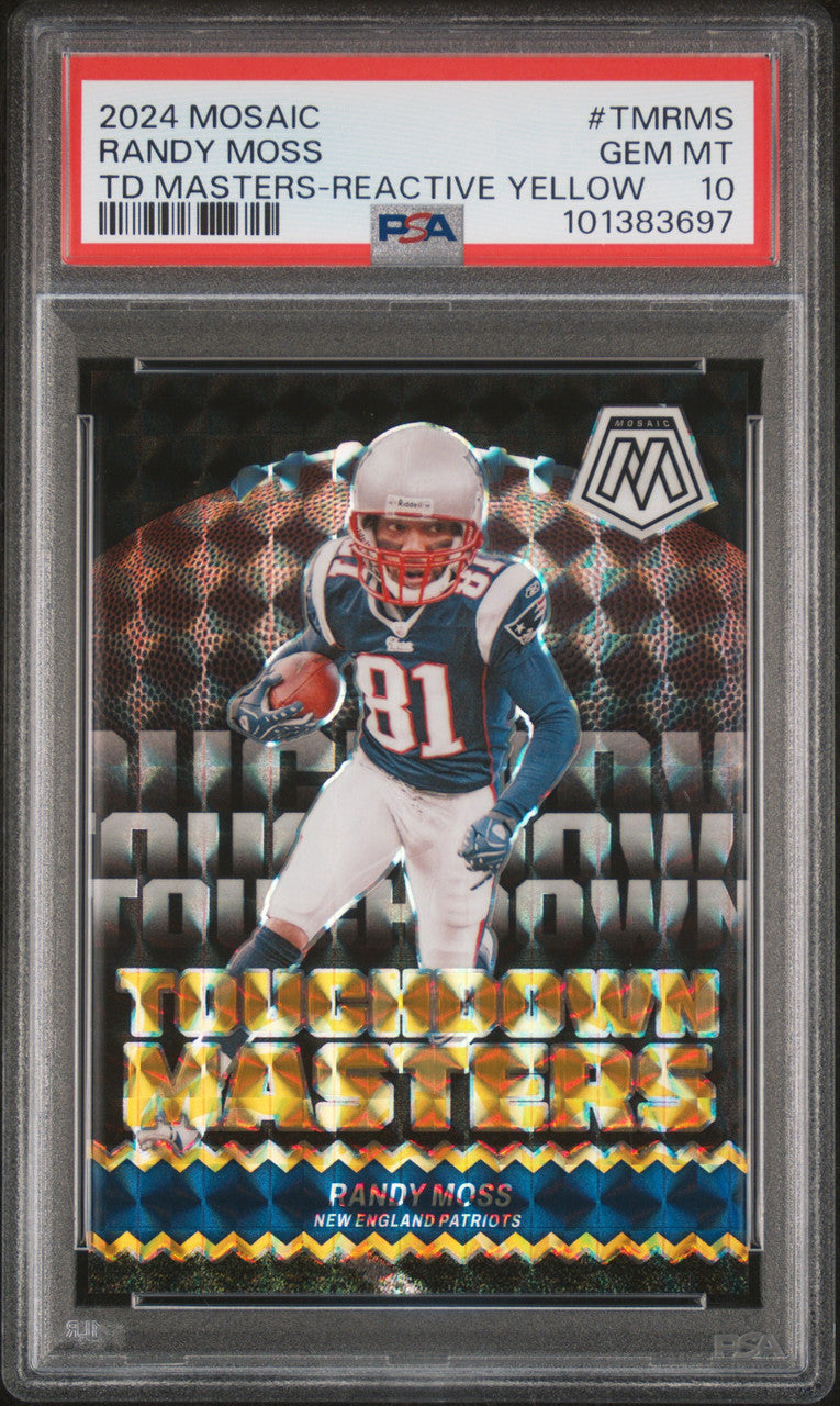 Randy Moss 2024 Mosaic Touchdown Masters Reactive Yellow Card #85/89 PSA 10
