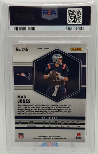 Mac Jones Patriots 2021 Mosaic Camo Pink Prizm Debut Rookie Card #245 PSA 9 Mint