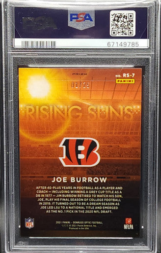 Joe Burrow Bengals 2021 Donruss Optic Rising Suns Purple Stars #1/25 Card PSA 9