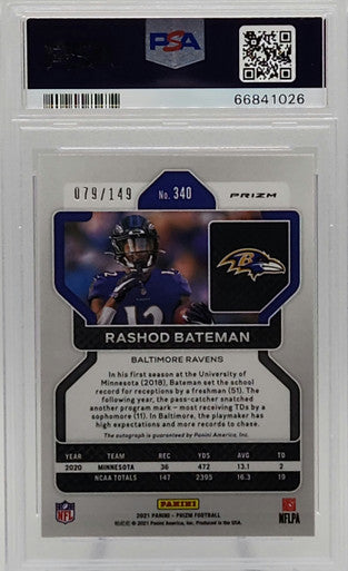 Rashod Bateman Ravens 2021 Prizm Red Wave Autographed Rookie Card /149 PSA 10