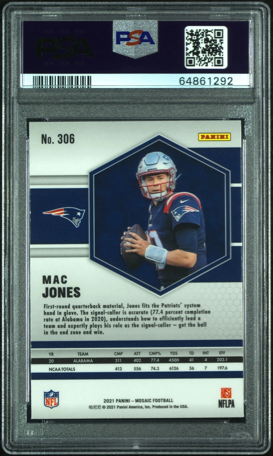 Mac Jones Patriots 2021 Panini Mosaic Rookie Card #306 PSA 10 Gem Mint