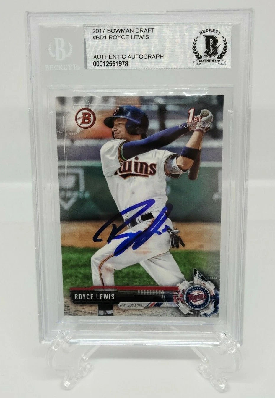 Royce Lewis Autographed Signed Twins 2017 Bowman Draft Rookie Card Beckett BAS