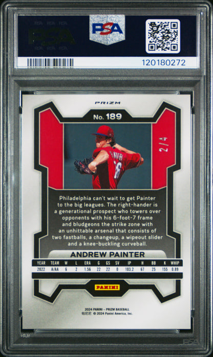 Andrew Painter 2024 Panini Prizm Gold Premium Prospect Card /4 PSA 10