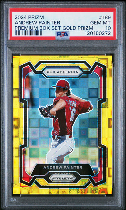 Andrew Painter 2024 Panini Prizm Gold Premium Prospect Card /4 PSA 10