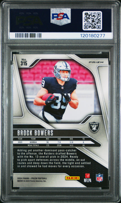 Brock Bowers Raiders 2024 Panini Prizm Neon Green Pulsar Rookie Card #315 PSA 10