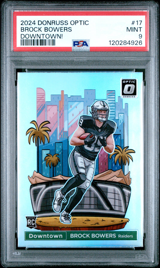 Brock Bowers Raiders 2024 Donruss Optic Downtown! Rookie Card #17 PSA 9 Mint