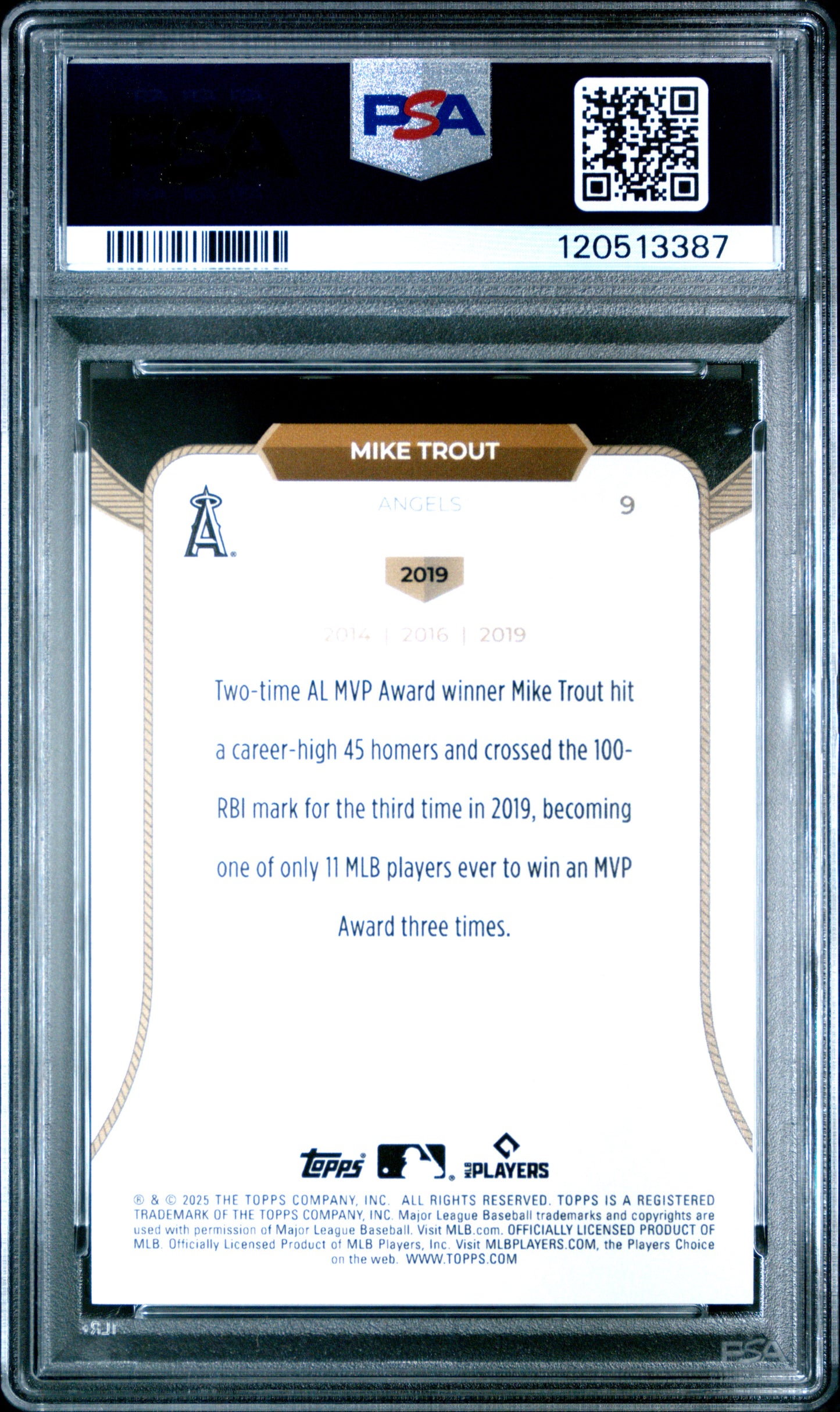 Mike Trout 2025 Topps Welcome to the Club MVP Green Stardust Foil Card /99 PSA 9