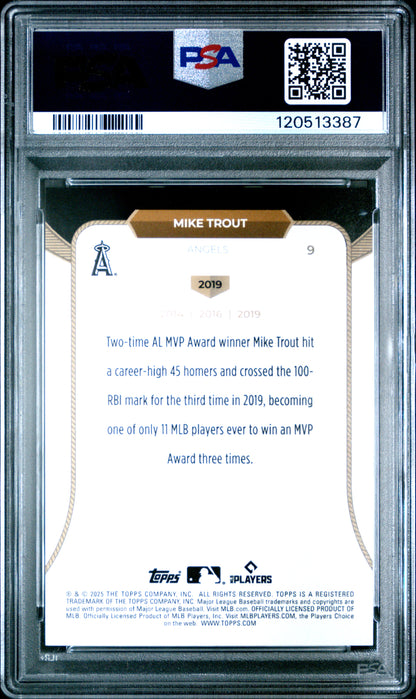 Mike Trout 2025 Topps Welcome to the Club MVP Green Stardust Foil Card /99 PSA 9